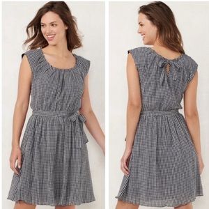 LC Lauren Conrad Navy Gingham Belted Dress